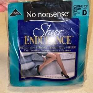 No Nonsense Pantyhose Sheer Endurance Control Top Midnight Black Size D Vintage